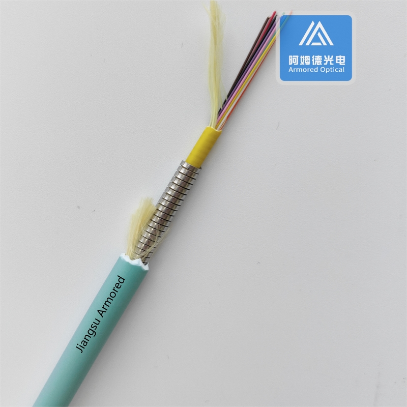 12 Cores Multimode Armored Fiber Optic Cable Aque LSZH 7.5mm Rodent Resistant