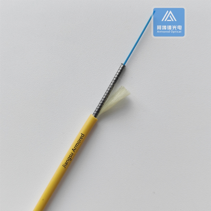 Simplex SM Spiral Armored Fiber Cable 3.0mm Yellow LSZH Rodent Resistant FTTH