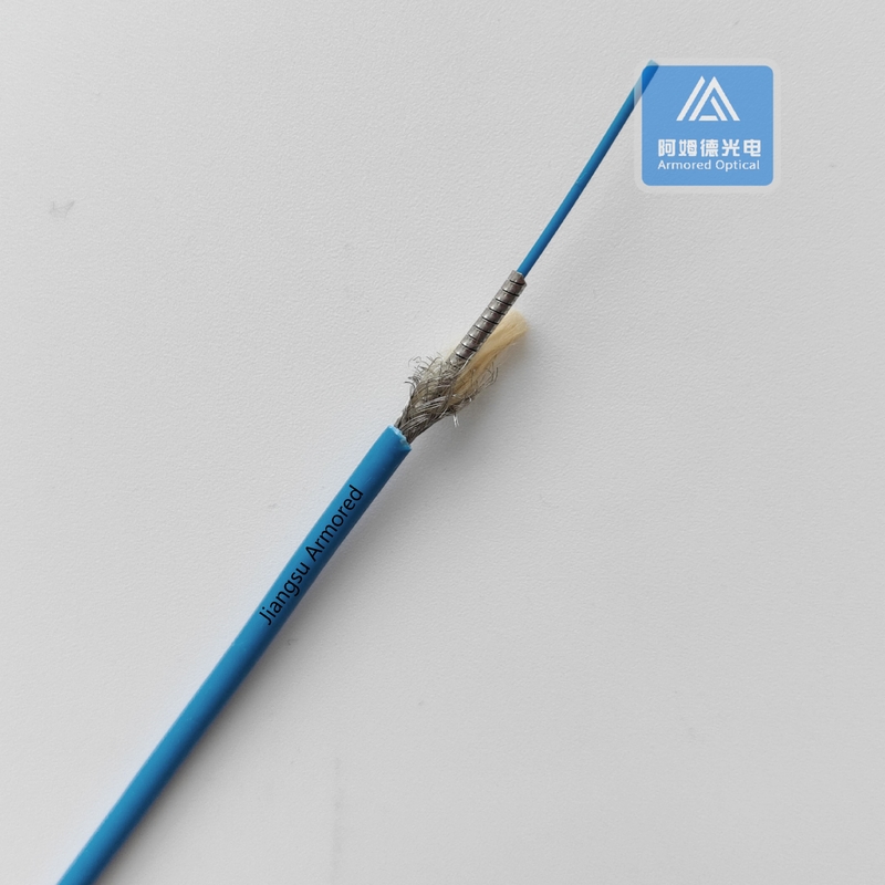 Simplex SM Spiral Armored Fiber Cable 3.0mm Blue LSZH Rodent Resistant FTTH with Braiding Mesh