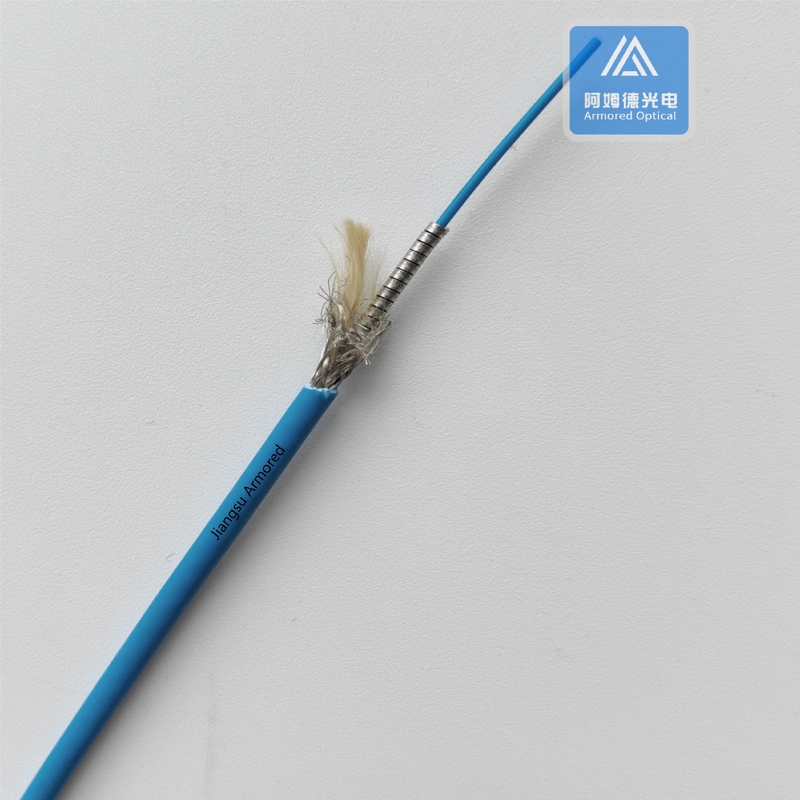 Simplex SM Spiral Armored Fiber Cable 3.0mm Blue LSZH Rodent Resistant FTTH with Braiding Mesh