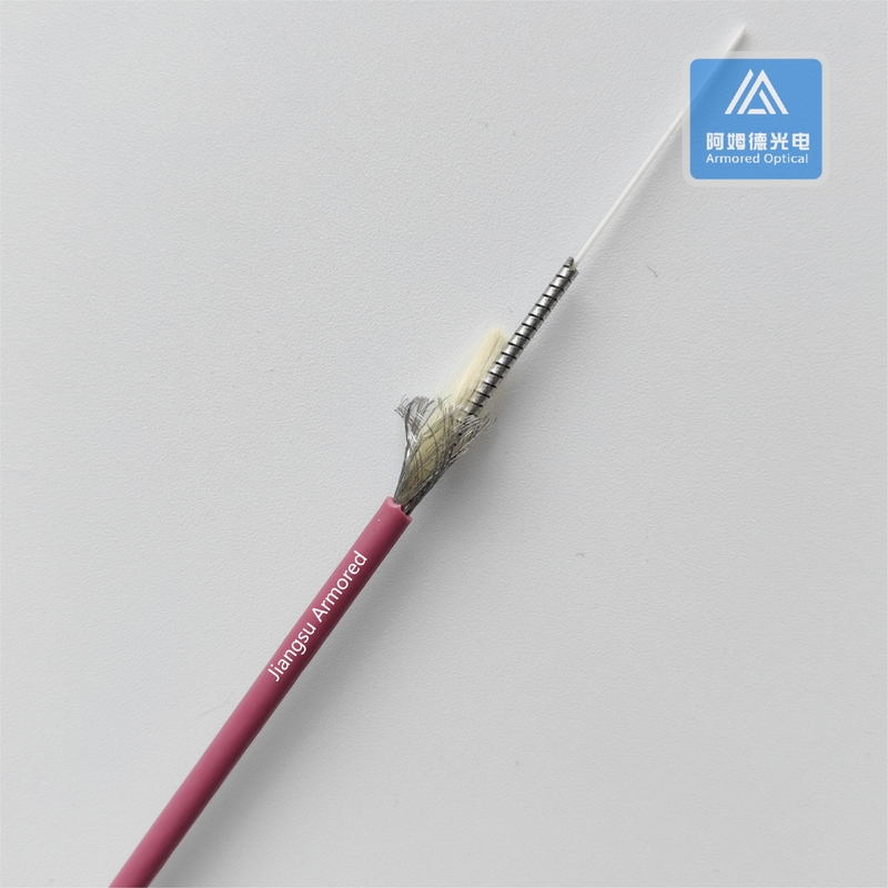 Simplex MM Spiral Armored Fiber Cable 3.0mm Red PVC Jacket Rodent Resistant FTTH With Braiding Mesh