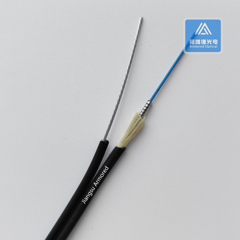 Simplex Single Mode Self Supporting Spiral Armored Fiber Cable 6.2x3.1mm Black LSZH  Rodent Resistant FTTH