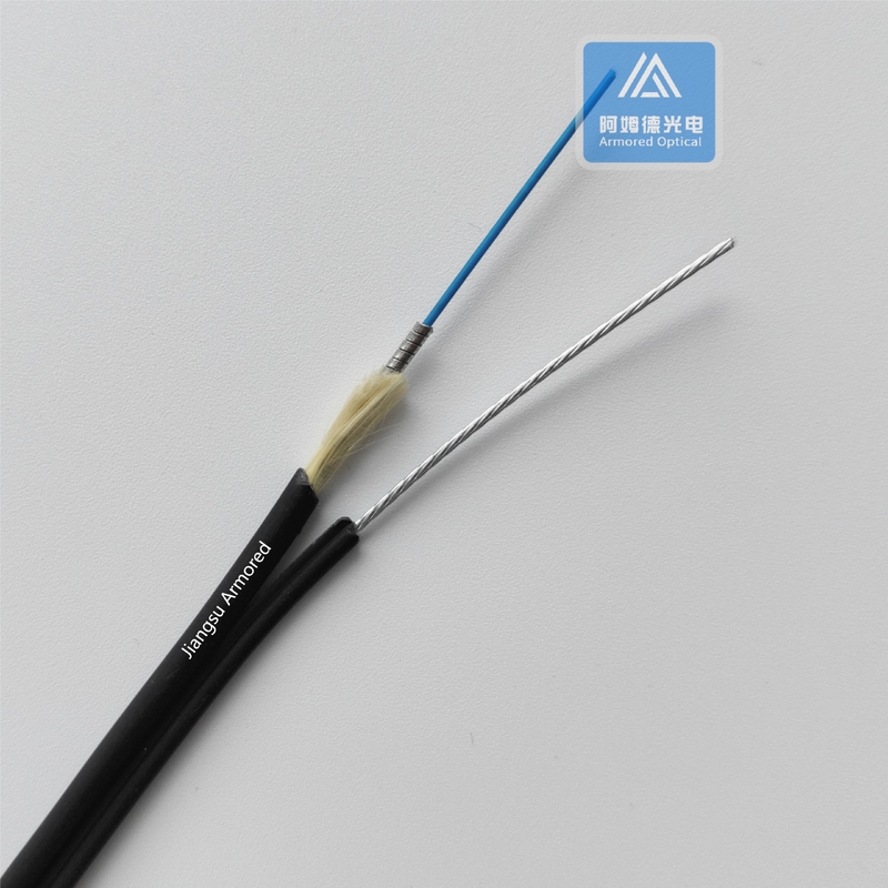 Simplex Single Mode Self Supporting Spiral Armored Fiber Cable 6.2x3.1mm Black LSZH  Rodent Resistant FTTH
