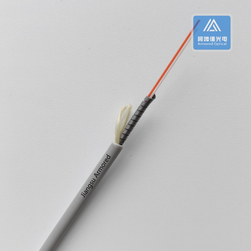 Duplex MM Spiral Armored Fiber Cable 3.2mm Grey PVC Rodent Resistant FTTH