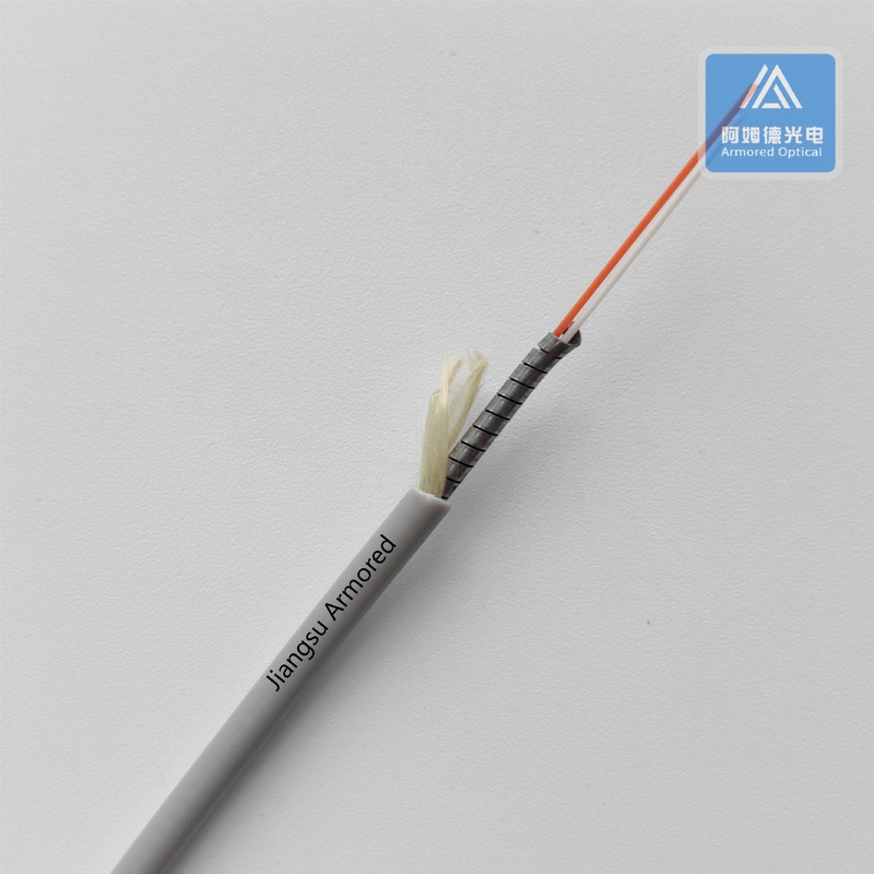 Duplex MM Spiral Armored Fiber Cable 3.2mm Grey PVC Rodent Resistant FTTH