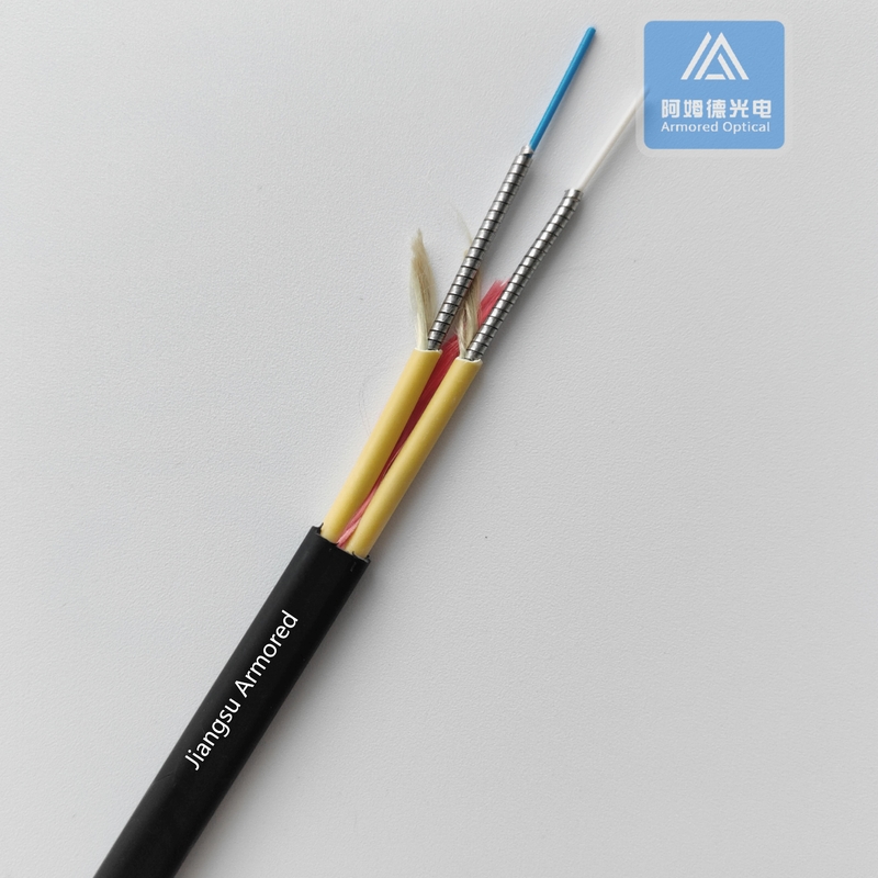 Duplex SM Flat Spiral Armored Fiber Cable 7.0x4.0mm Black LSZH Rodent Resistant FTTH