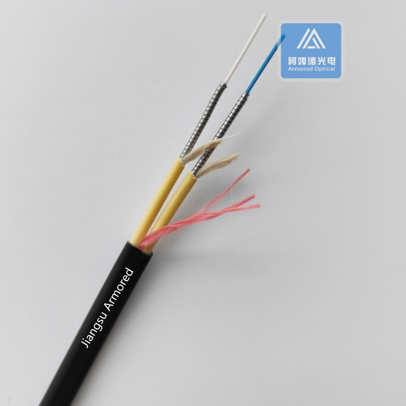 Duplex SM Flat Spiral Armored Fiber Cable 7.0x4.0mm Black LSZH Rodent Resistant FTTH