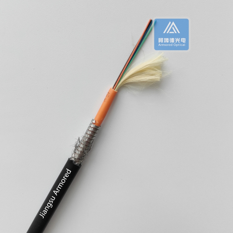 4 Cores MM Spiral Armored Fiber Cable 6.5mm Black LSZH Rodent Resistant FTTH Braiding Mesh