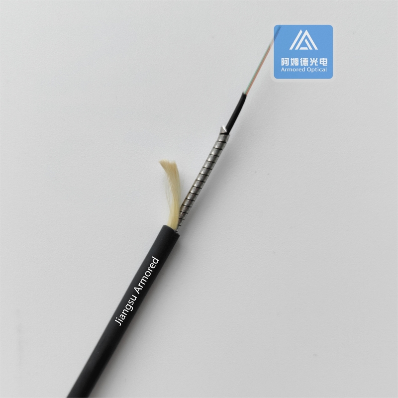 6 Core Armored Fiber Optic Cable SM Spiral 3.3mm Black TPU Rodent Resistant FTTH