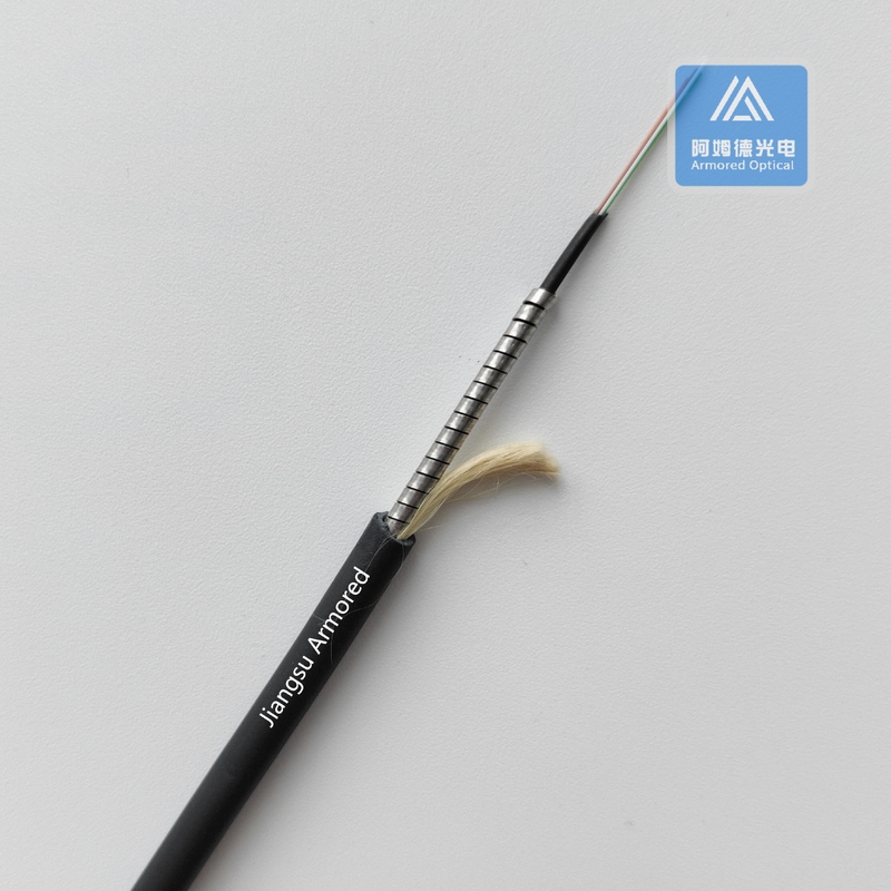 6 Core Armored Fiber Optic Cable SM Spiral 3.3mm Black TPU Rodent Resistant FTTH