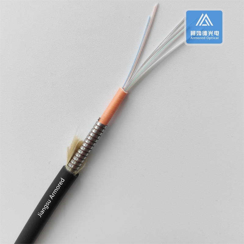 6 Strand Armored Fiber Optic Cable Mm Nylon 6.5mm Black Lszh Rodent Resistant Ftth