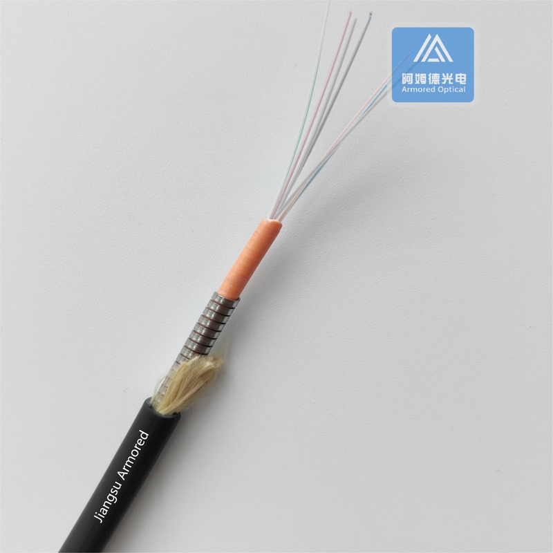 6 Strand Armored Fiber Optic Cable Mm Nylon 6.5mm Black Lszh Rodent Resistant Ftth