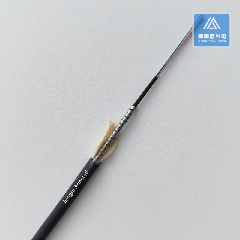 Black LSZH FTTH 12 Cores Armored Fiber Optic Cable Single Mode 3.3mm