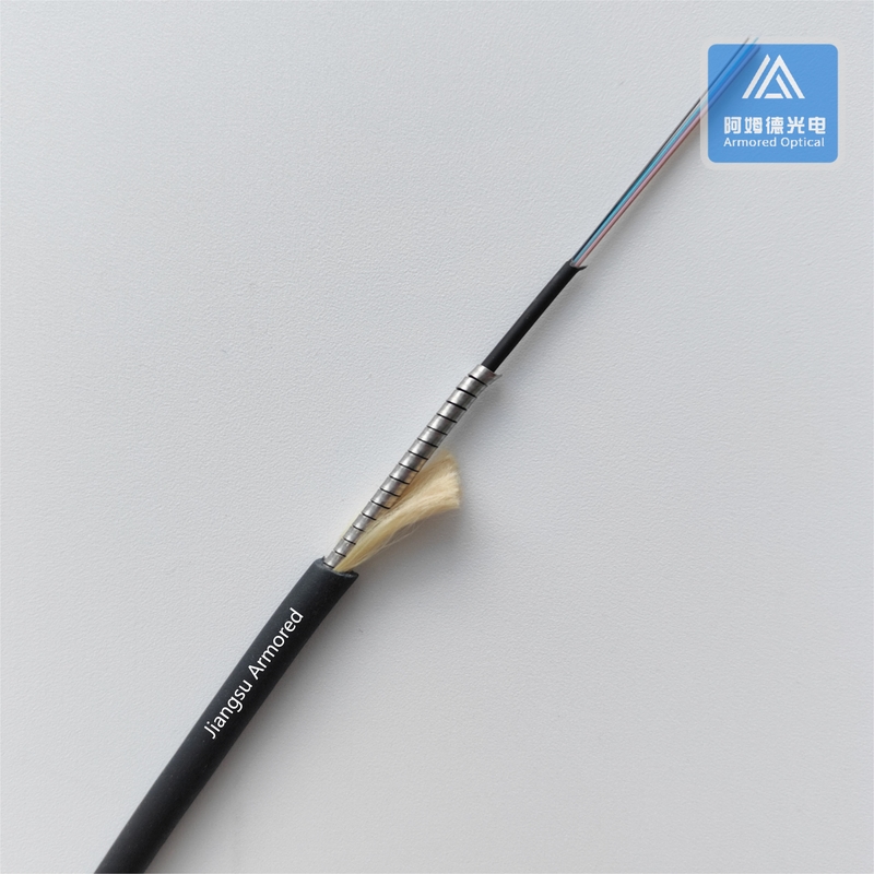 Black LSZH FTTH 12 Cores Armored Fiber Optic Cable Single Mode 3.3mm