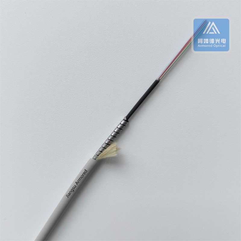 12 Cores Armored Multimode Fiber Optic Cable 3.3mm Grey LSZH Rodent Resistant FTTH