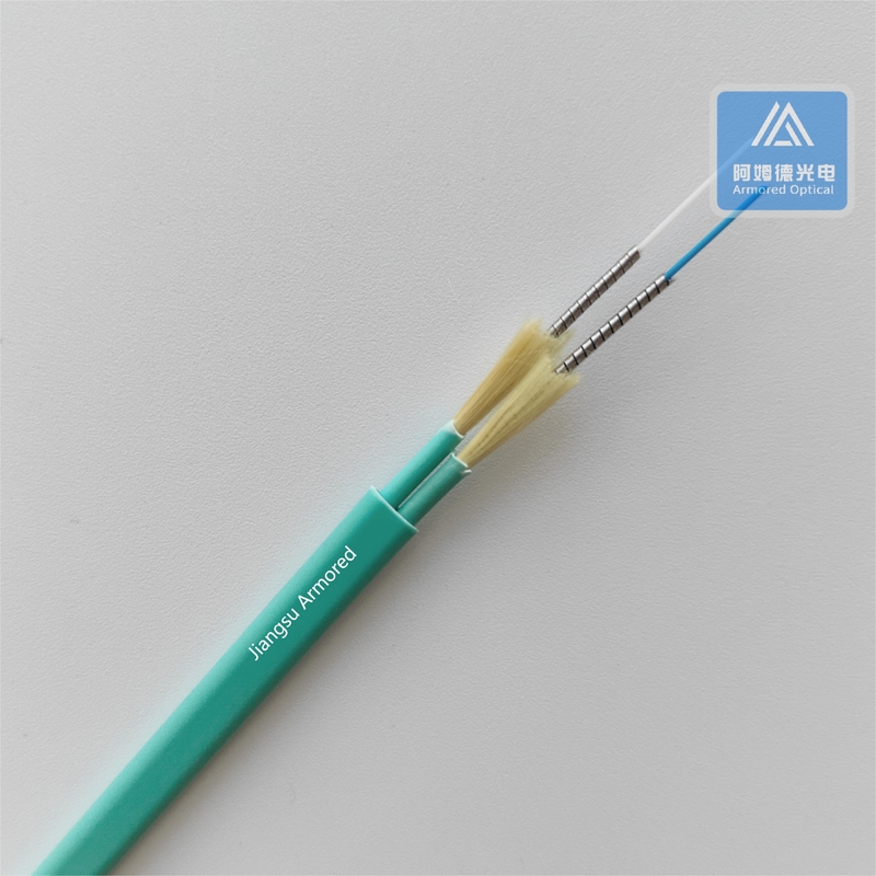 Duplex Armored Om3 Fiber Optic Cable 3.0mmx 5.0mm Aque LSZH Rodent Resistant