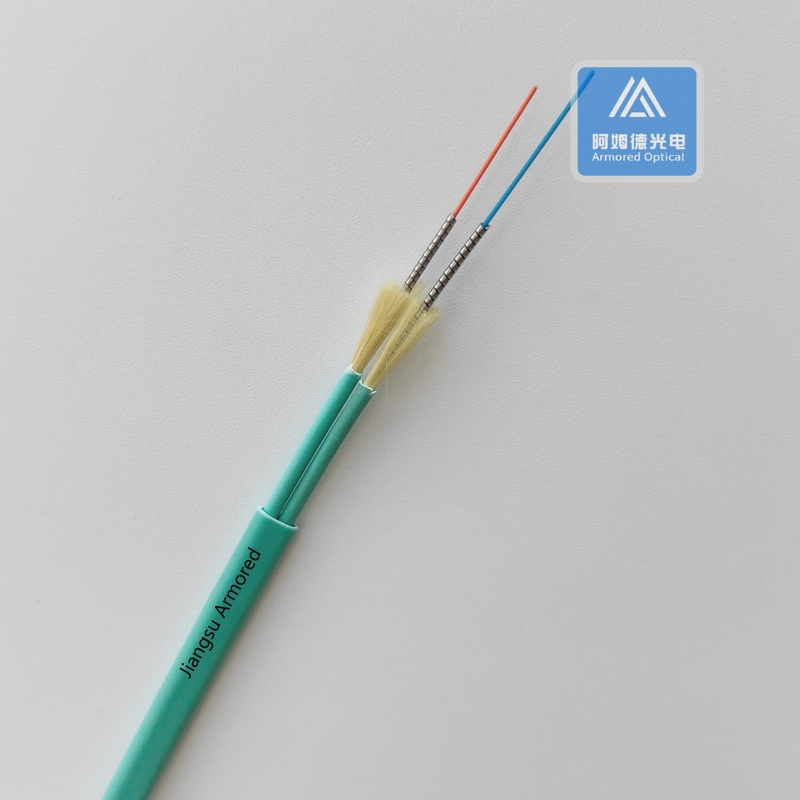 Duplex Armored Om3 Fiber Optic Cable 3.0mmx 5.0mm Aque LSZH Rodent Resistant