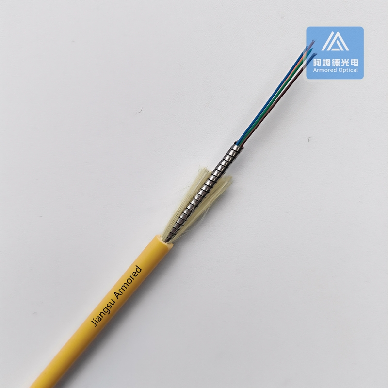 4 Cores SM Single Mode Armored Fiber Cable Yellow PVC 5.0mm FTTH