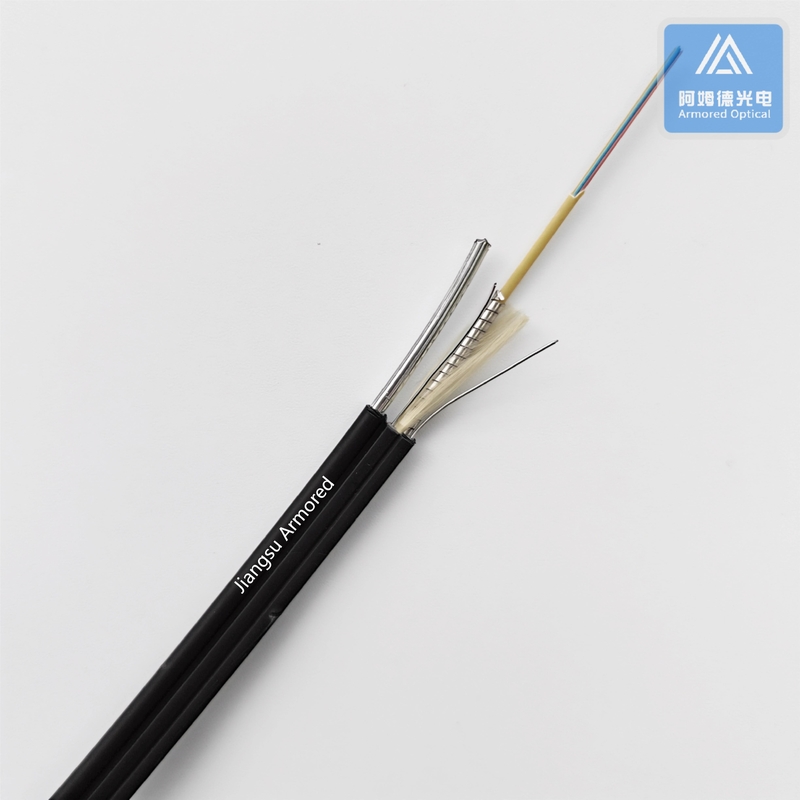 12 Cores Self Supporting Steel Armored Fiber Optic Cable 8.0x3.5mm Black LSZH Flexible