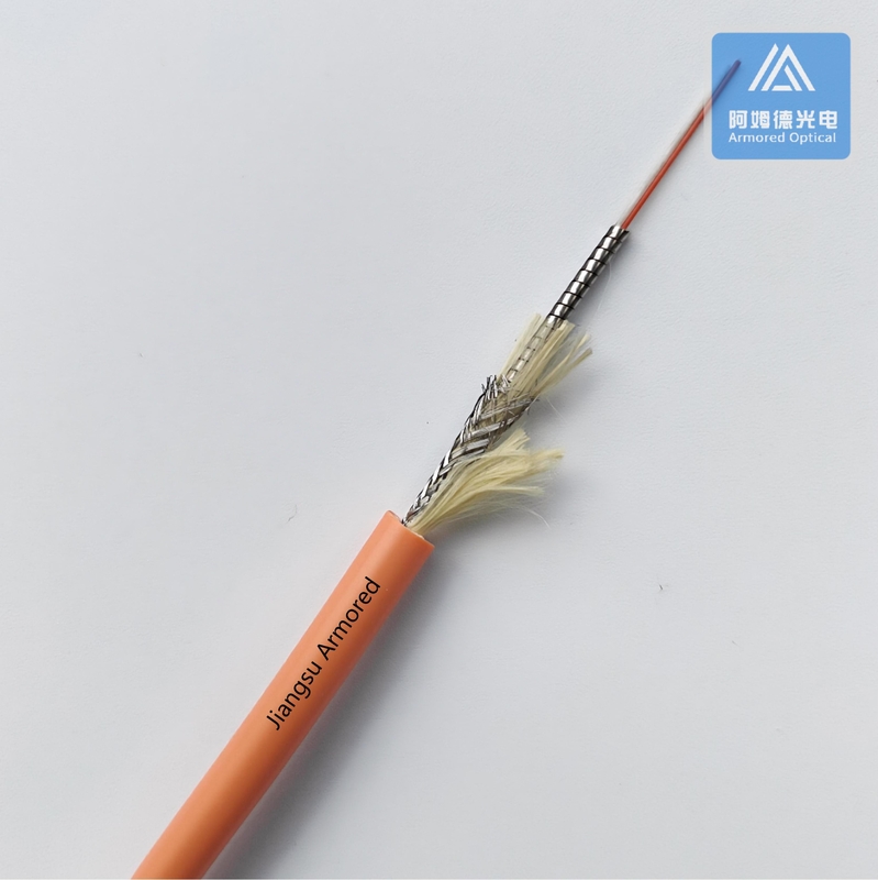 Duplex MM Armoured Fibre Optic Cable Stainless Steel 7.0mm Orange PVC Flexible