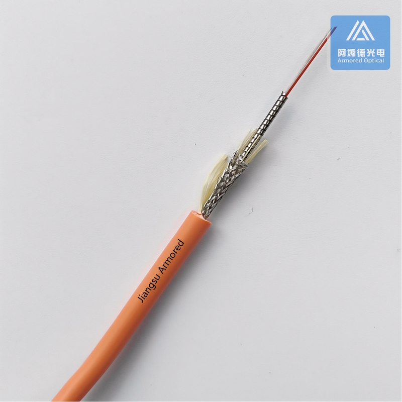 Duplex MM Armoured Fibre Optic Cable Stainless Steel 7.0mm Orange PVC Flexible