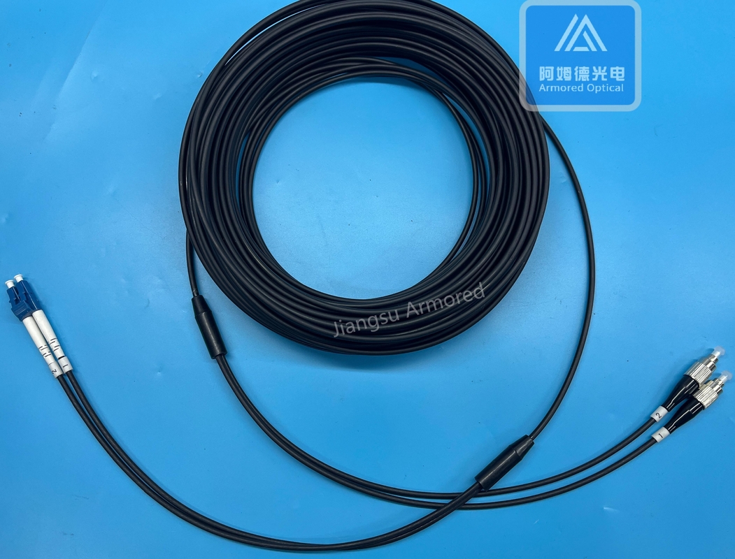 Duplex Stainless Steel Armored Patch Cord FC LC 30m Blue or Black LSZH 3.3mm Rodent Resistant