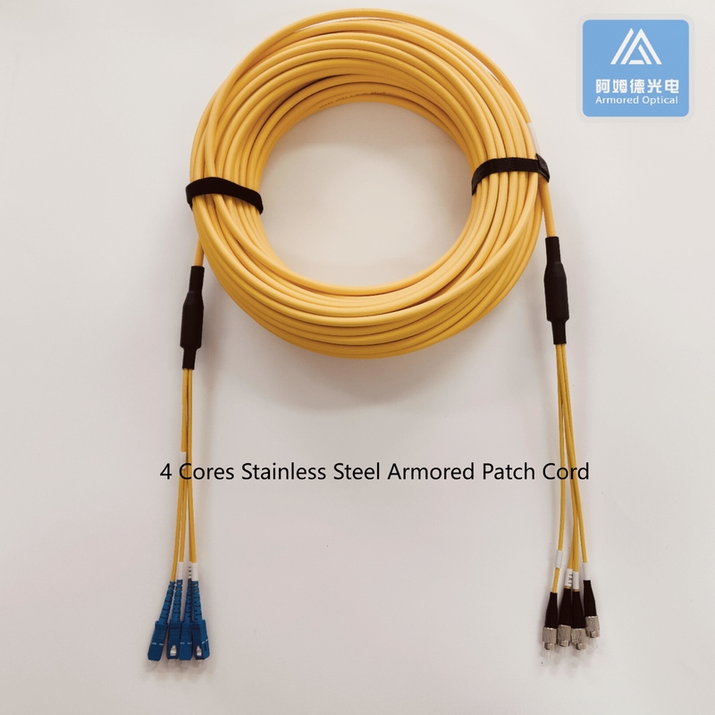 FC-SC-25M 4 Cores Stainless Steel Armored Fiber Optic Patch Cable 6.5mm Yellow LSZH Patch Lead